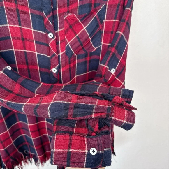 Nanette Lepore Womens  Xlarge Plaid Rayon Fringe Hem Button Shirt - Picture 8 of 13